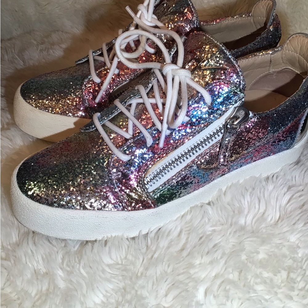 Giuseppe zanotti sparkle lace up sneakers size 9 - Picture 3 of 8